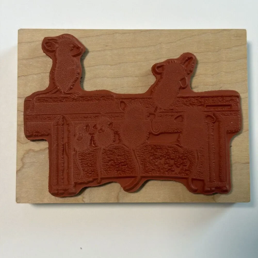 VTG Stampa Rosa 1999 House Mouse Design ABCD EEEEK FG Wood Rubber Stamp teacher
